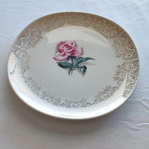 Vintage Crooksville Delmar Rose Iva Lure Dinner Plate 22k Gold Inlay